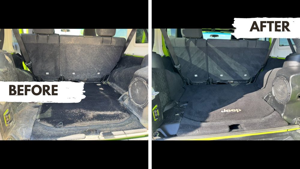 Before and after Jeep cargo area deep clean