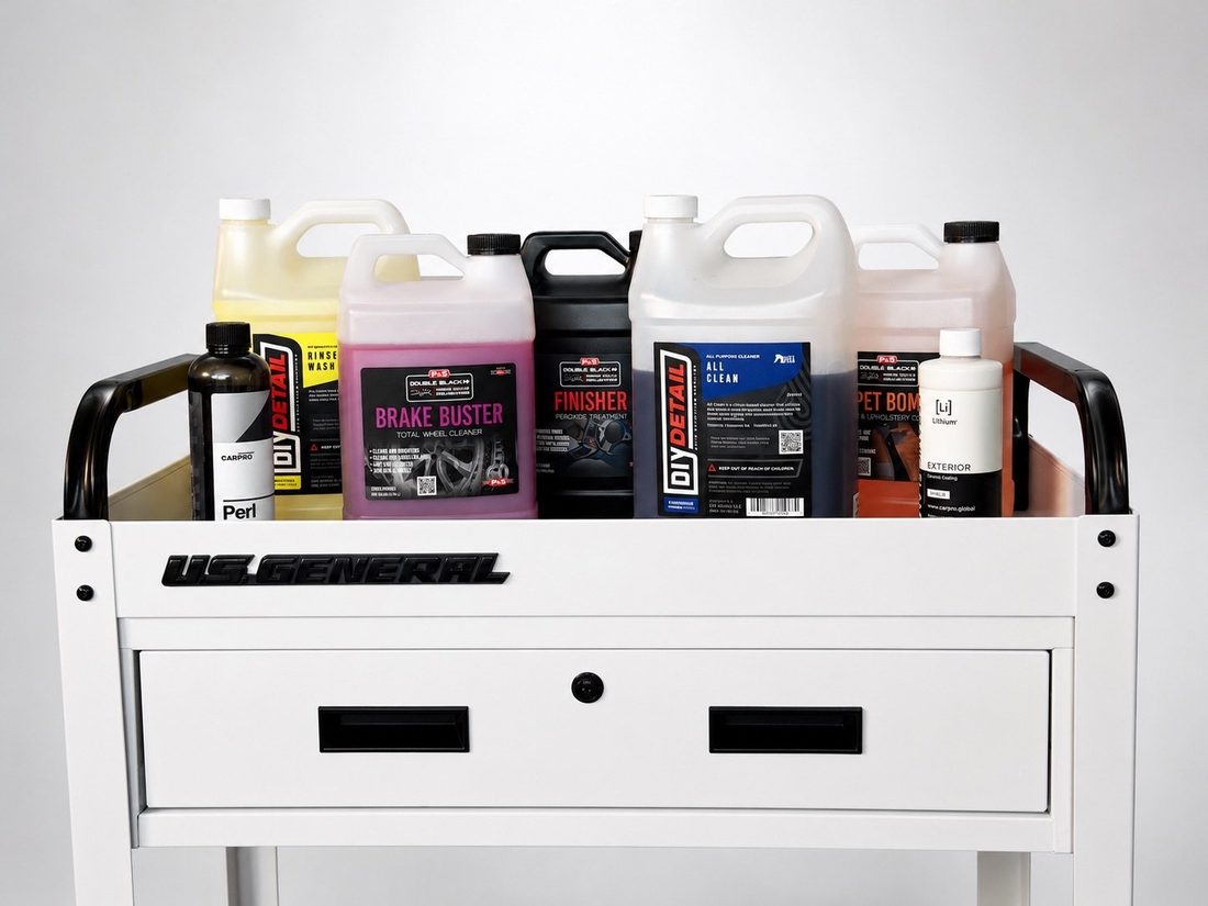 Premium professional detailing products used by True Shine — CARPRO, P&S Double Black, DIY Detail, Lithium ceramic coating